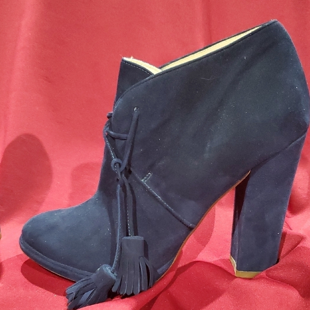 Cole Haan Blue Suede Heeled Boots with Lace-Up Detail